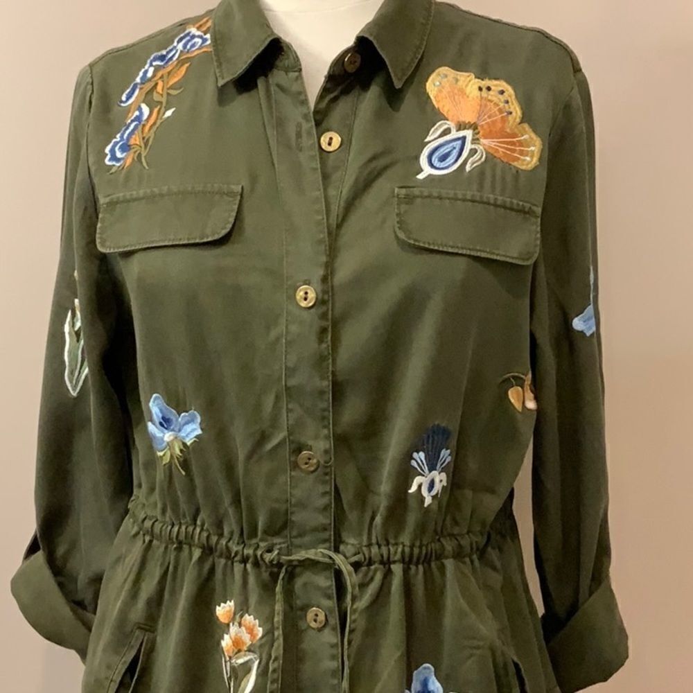 Chico’s Playful Floral Embroidered Anorak Green Jacket MP Medium Petite - Picture 6 of 14
